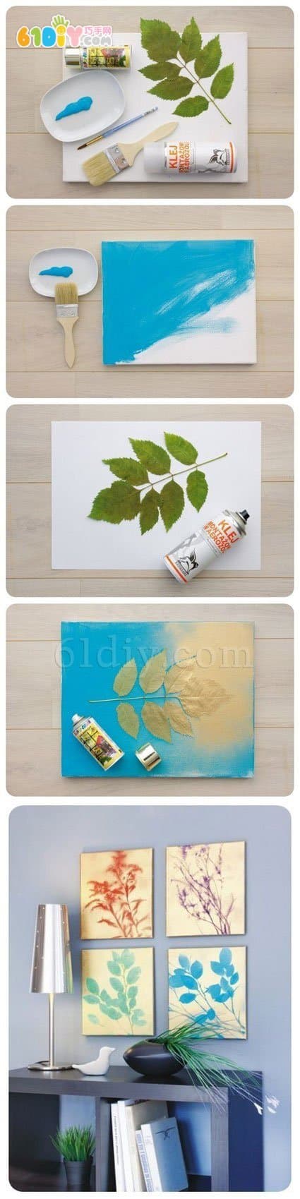 Making art deco paintings with flowers and leaves