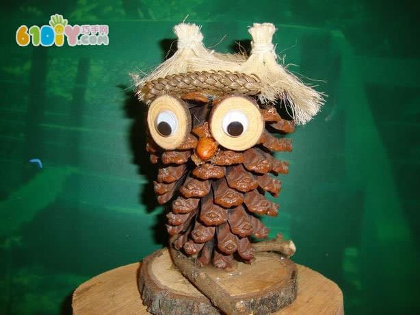 Another pine cone owl DIY production