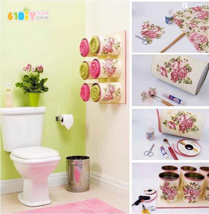 DIY Towel Storage Using Milk Powder Cans
