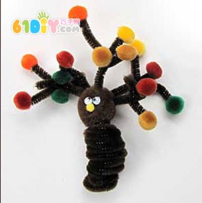 Hairy hair ball DIY making autumn tree