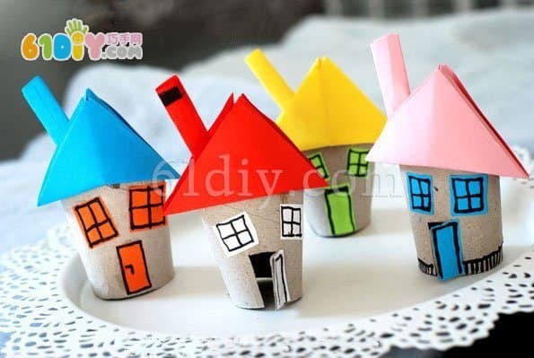 Roll paper core handmade small house