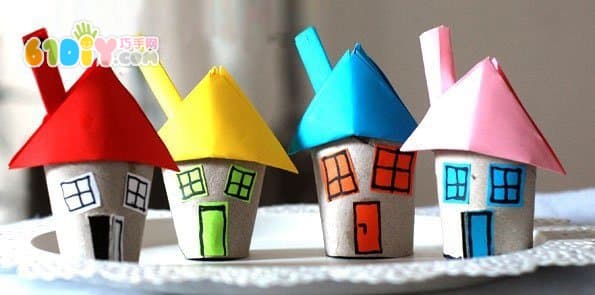 Roll paper core handmade small house