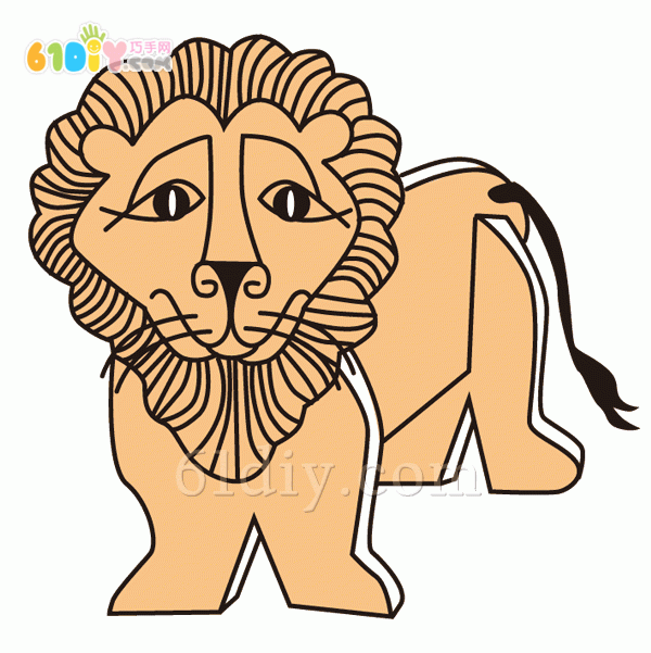 Waste cardboard handmade three-dimensional animal: lion