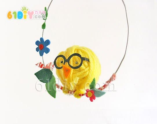 Cute wool ball bird pendant