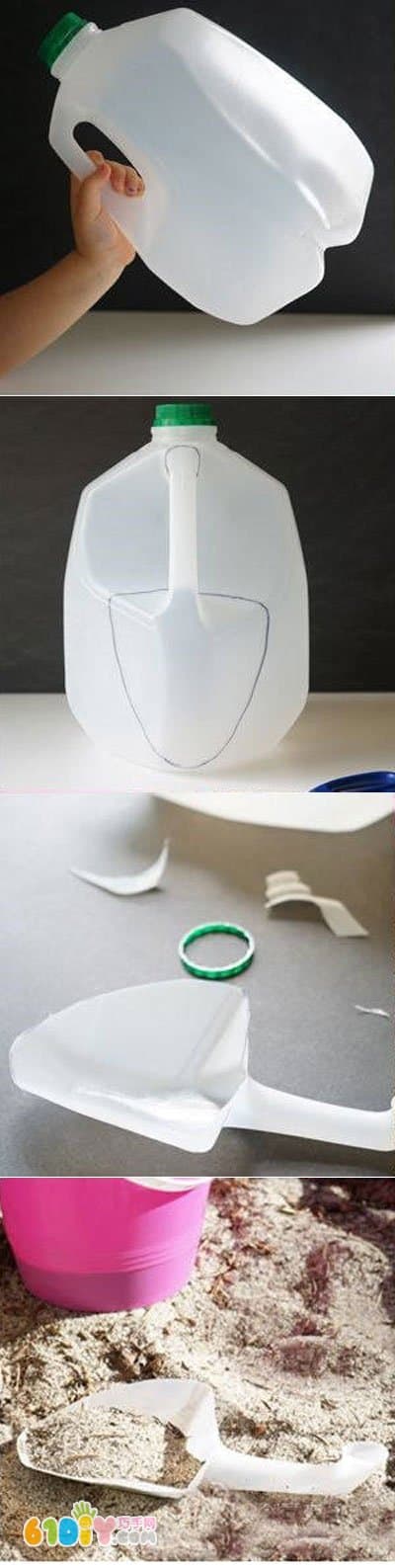 Mineral water bucket turned into a beach toy