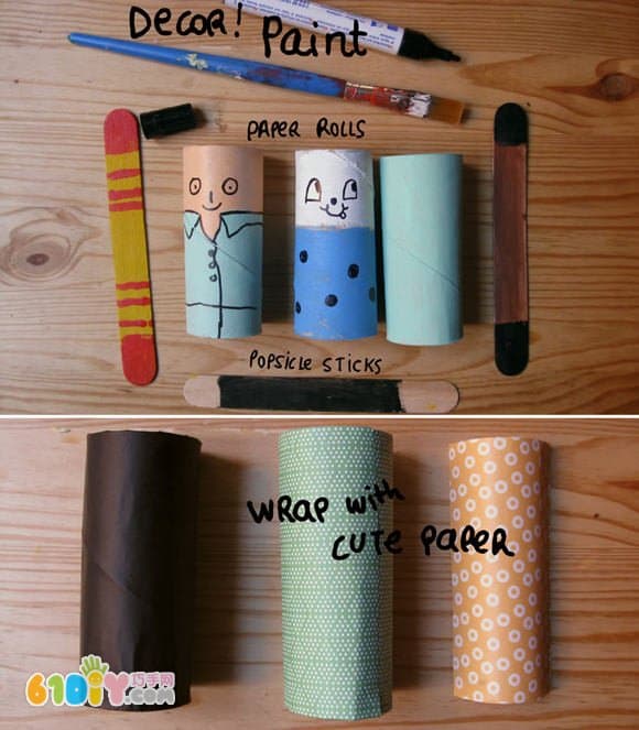 Paper tube handmade cute villain candlestick