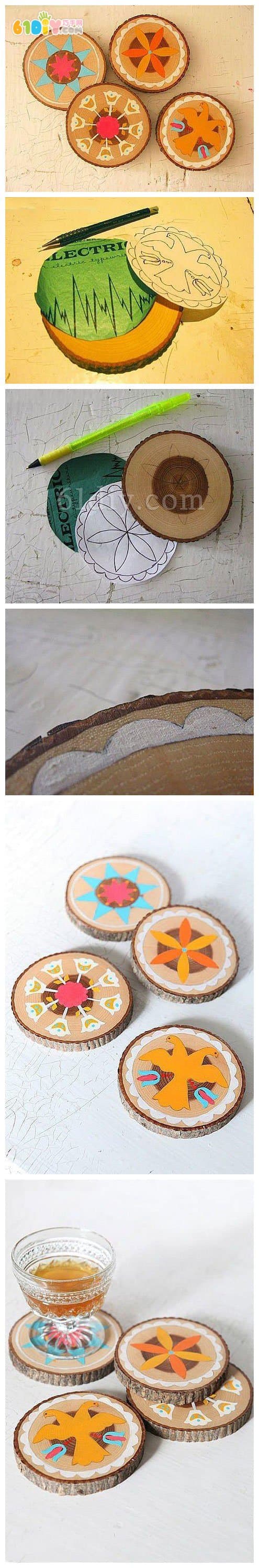 Unique wood hand-painted coasters