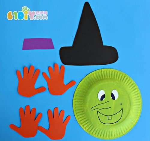 Halloween DIY making paper plate witch