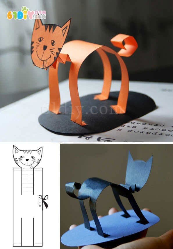 Three cute three-dimensional kittens handmade