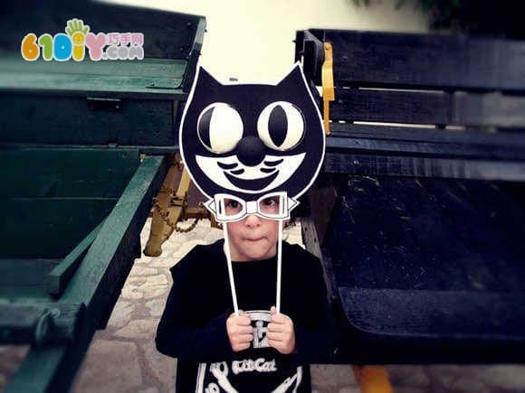 Halloween Dress Up Props - Black Cat with Eyes and Bone Turning