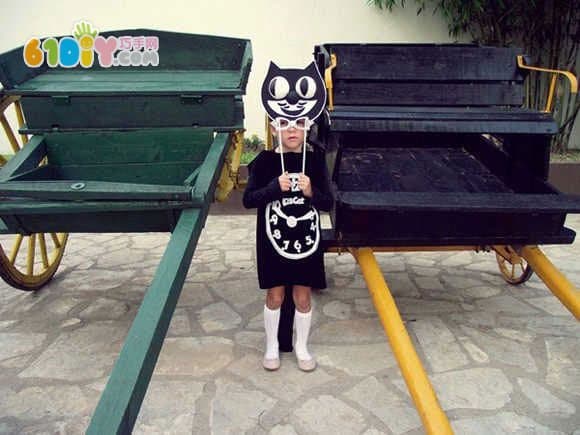 Halloween Dress Up Props - Black Cat with Eyes and Bone Turning