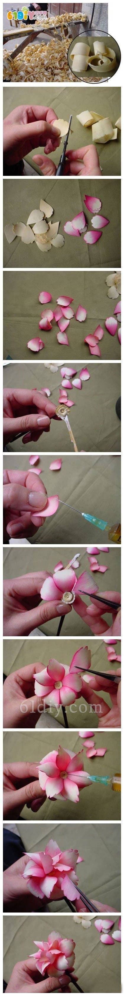 Waste wood DIY making realistic peony flowers