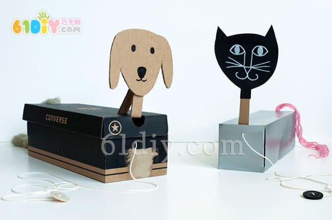 Carton waste utilization puppy and kitten three-dimensional toy