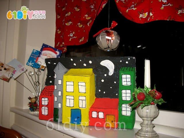 Beautiful Snowy Night Cardboard House Handmade