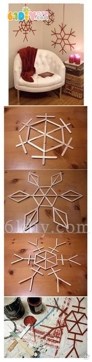 Winter handmade ice cream stick DIY snowflake ornaments