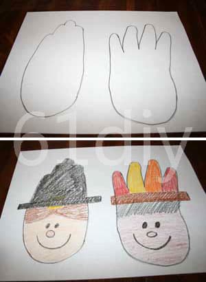 Children's hand prints Pilgrims and Indians