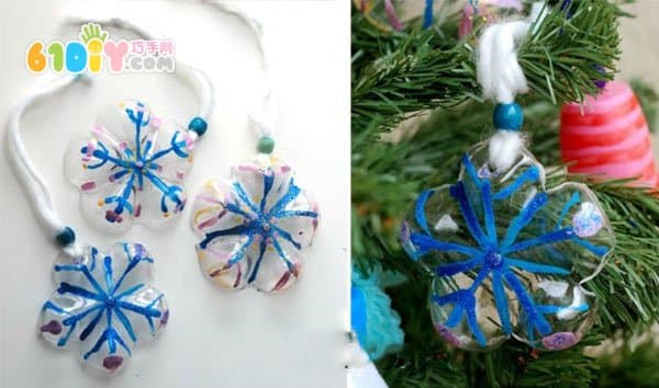 Christmas handmade beverage bottle bottom made of snowflake ornaments