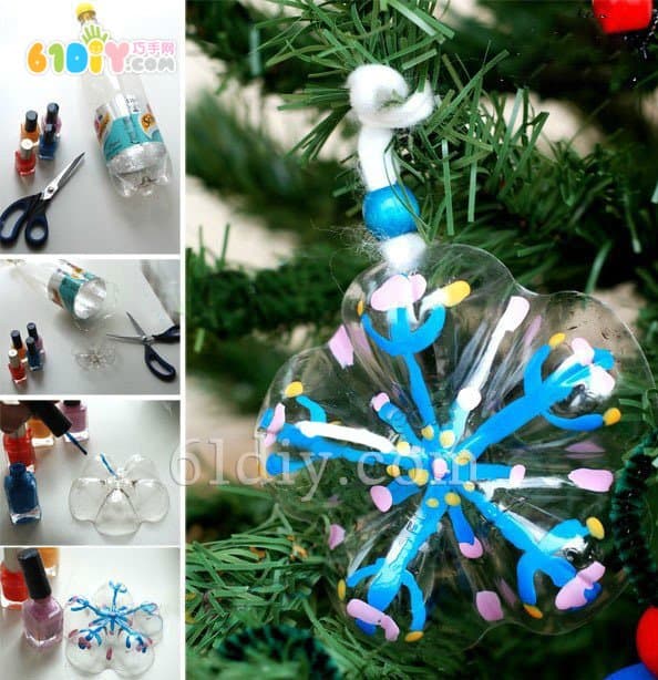 Christmas handmade beverage bottle bottom made of snowflake ornaments