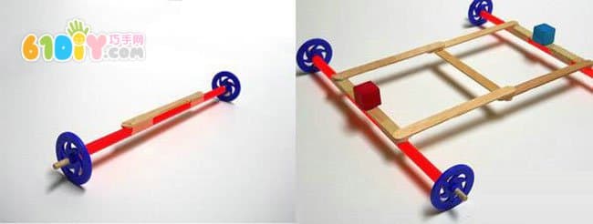 Small technology production, rubber band car handmade