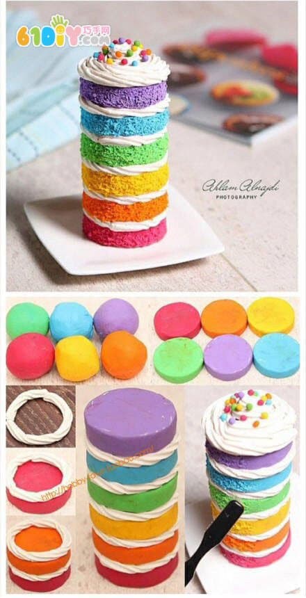 Handcrafted clay rainbow cake