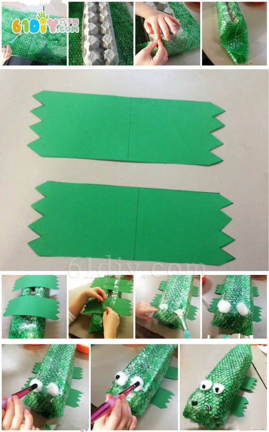Bubble film egg box becomes big crocodile