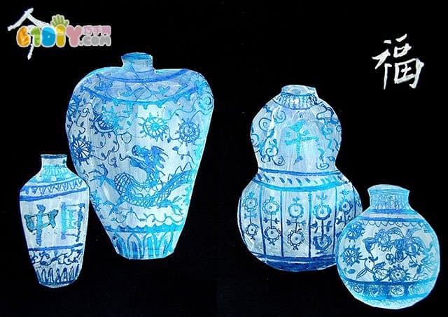 Children's creative handwork beautiful blue and white porcelain