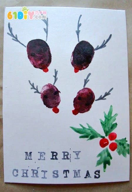 Creative Christmas DIY Fingerprint Reindeer Greeting Card