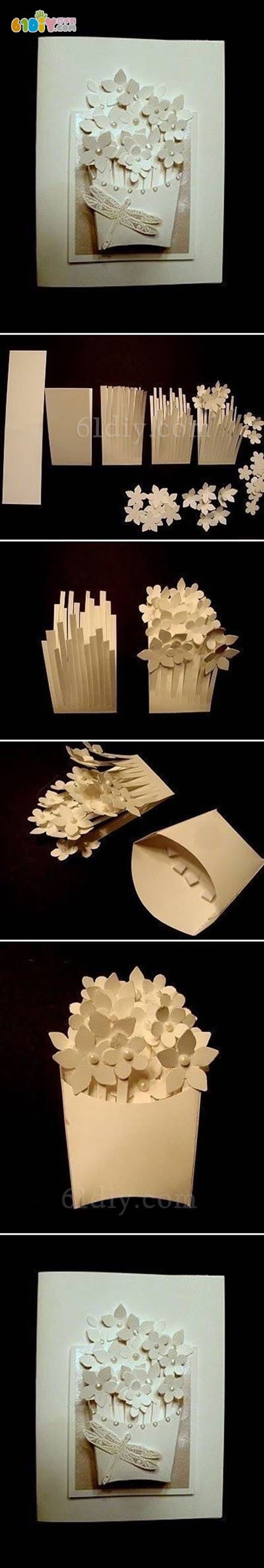 Homemade New Year Stereo Card Basket Flower Card