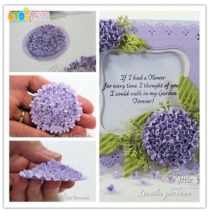 Three-dimensional hydrangea greeting card handmade
