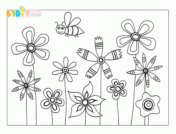 Baby playing coloring beautiful flower