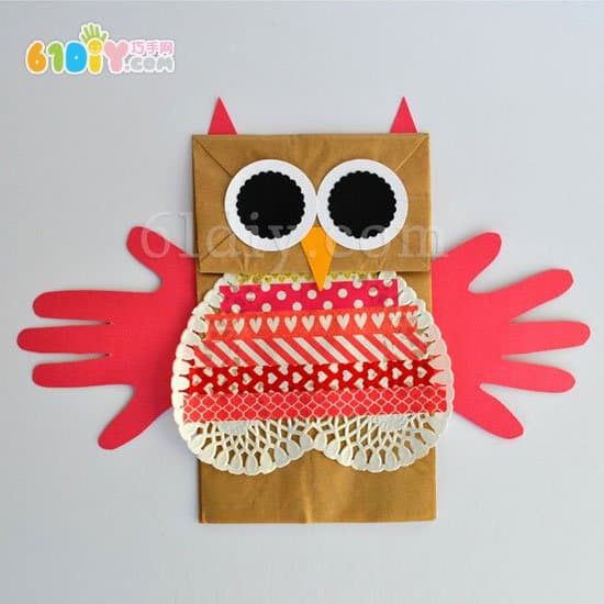 Creative handmade owl paper bag hand puppet
