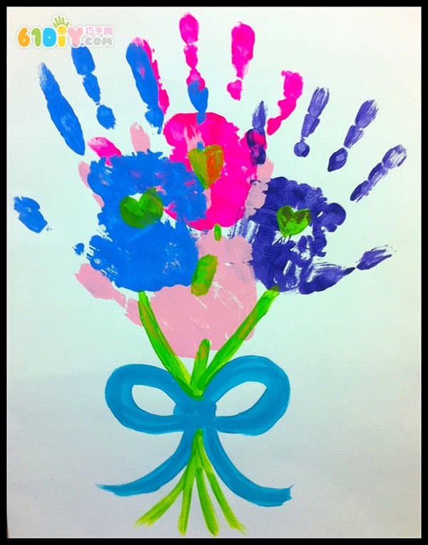 Three or eight children's handmade handprint bouquet card