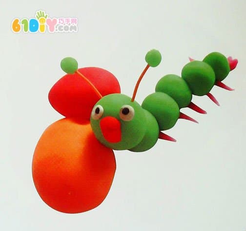 Spring handmade plasticine made caterpillar