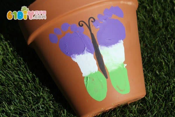 Homemade footprint butterfly flower pot