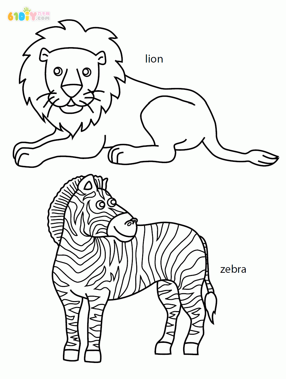 Animal stick figure zebra and lion