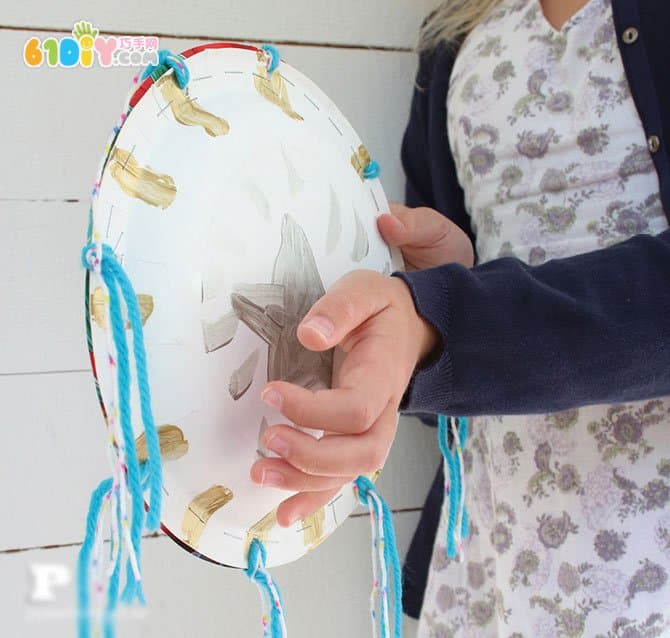 Children's handmade paper tray tambourine