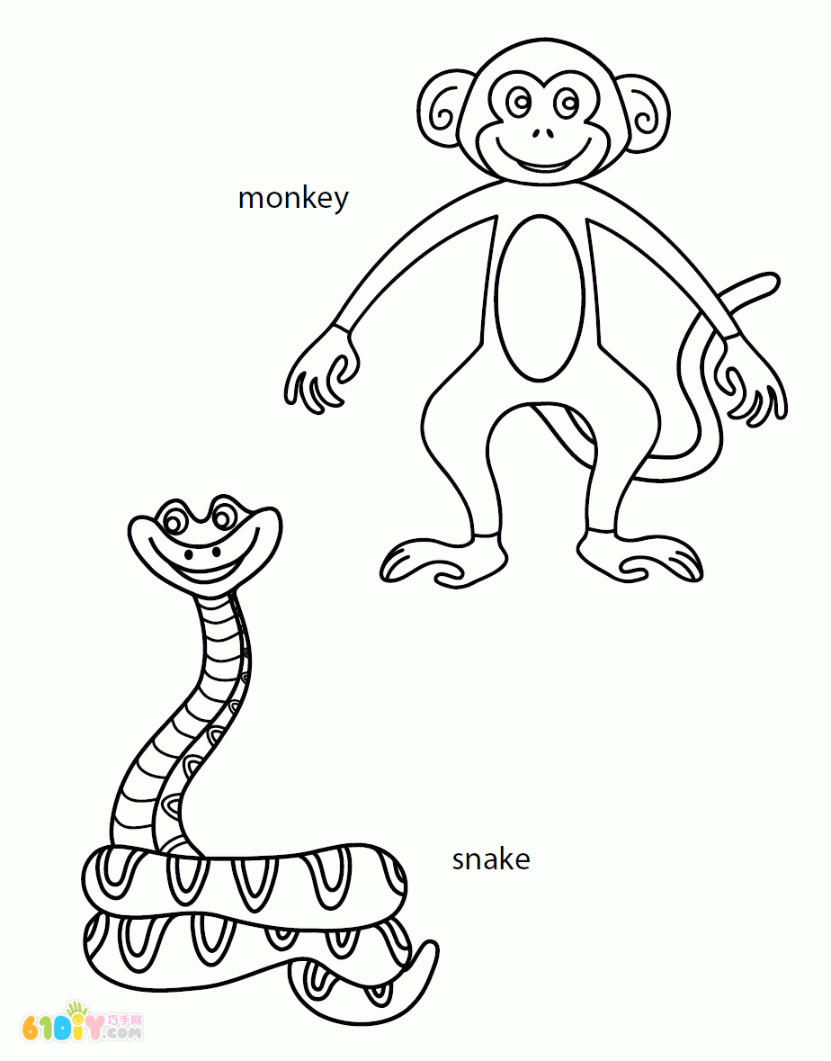 Animal coloring map: monkeys and snakes