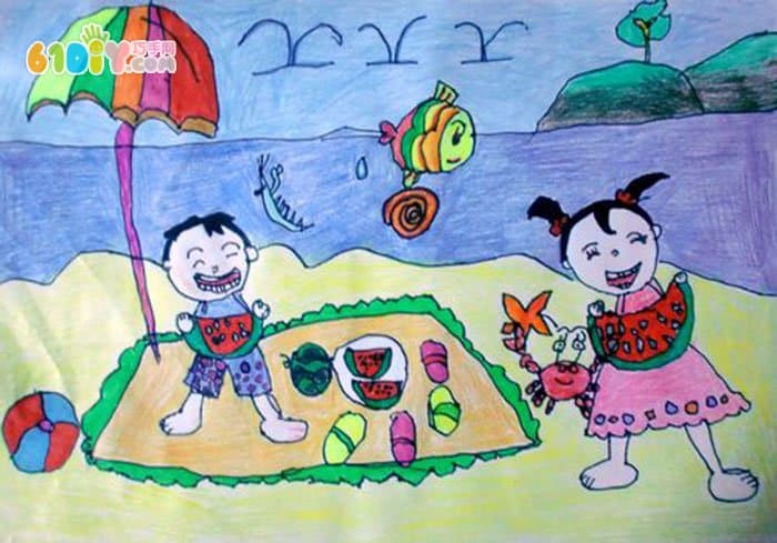 Summer theme children's paintings