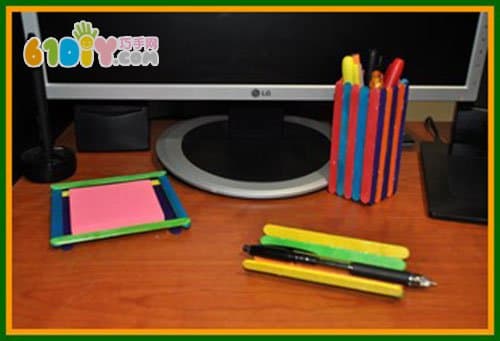 Child's handwork simple ice cream stick pen holder