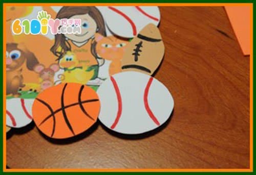 Children's handmade photo frame made with balls