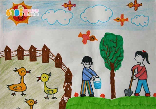 Protect trees, protect the earth, children's pictures