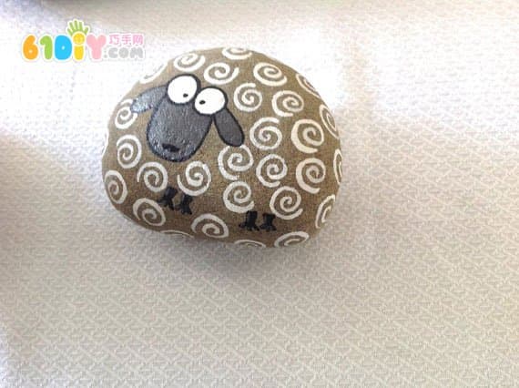 Stone Painting of a Little Sheep