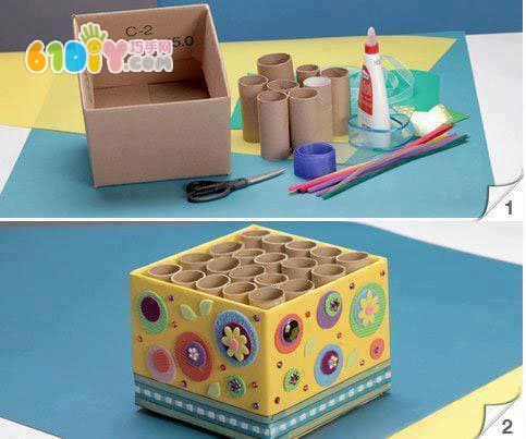 Carton roll paper tube becomes a beautiful practical pen holder