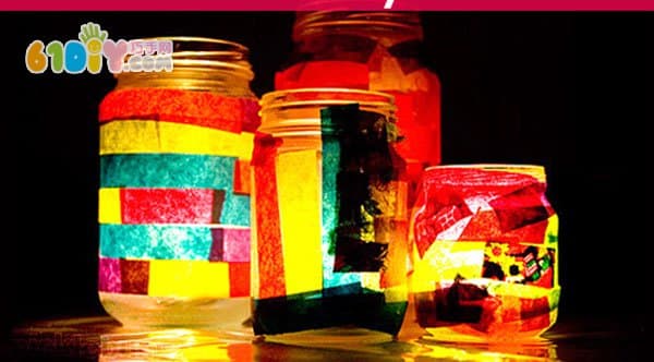 Simple children's handmade scrap glass bottles for making lanterns