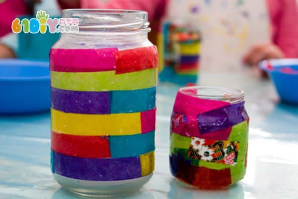 Simple children's handmade scrap glass bottles for making lanterns