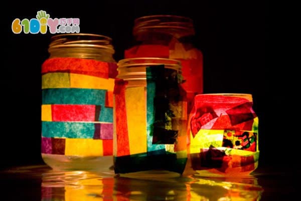 Simple children's handmade scrap glass bottles for making lanterns