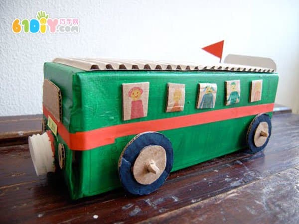 Handmade toy car made from waste paper box