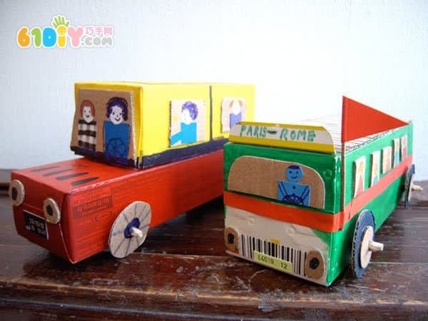 Handmade toy car made from waste paper box