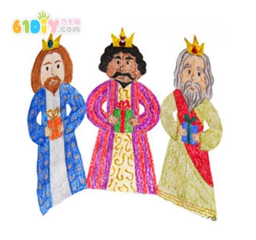 Three kings cut paper coloring handmade