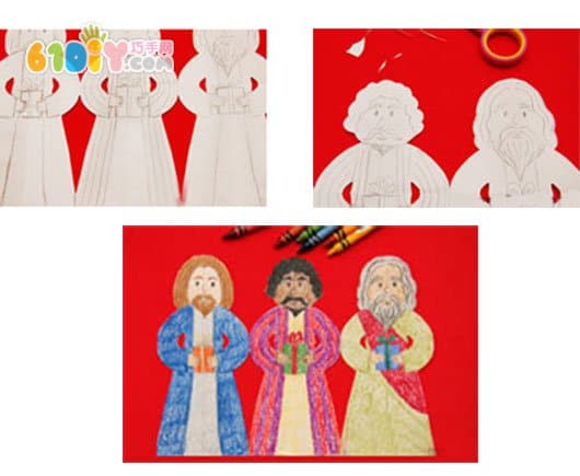Three kings cut paper coloring handmade